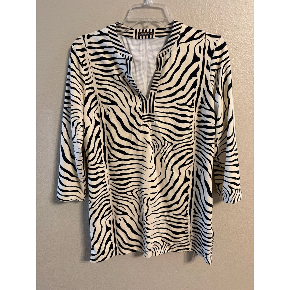 J. McLaughlin Zebra Print Tunic Top Long Sleeve V-Neck Women's M‎